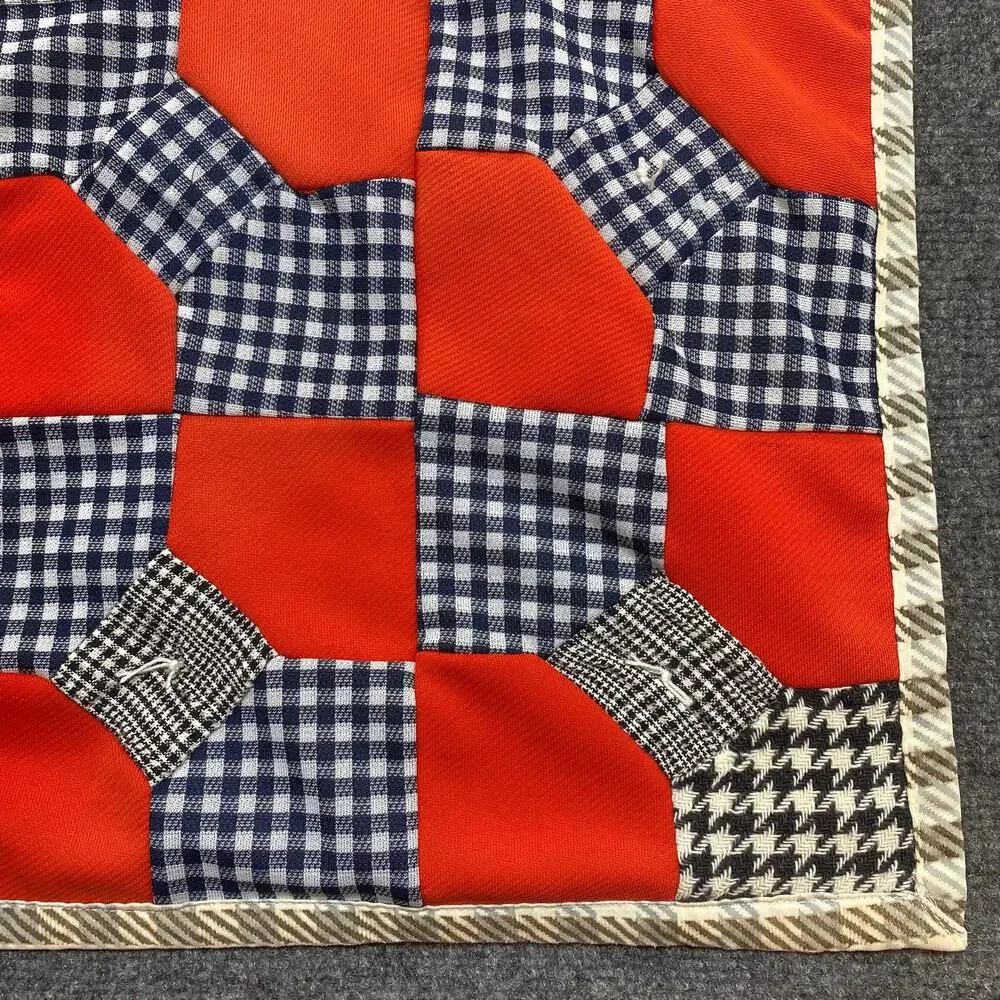 Vintage Handmade Red and Gingham Bowtie Pattern Quilt Lap Blanket 39.5